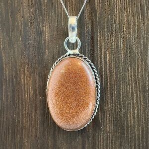 Goldstone Sterling Silver Pendant & Necklace (20”)
